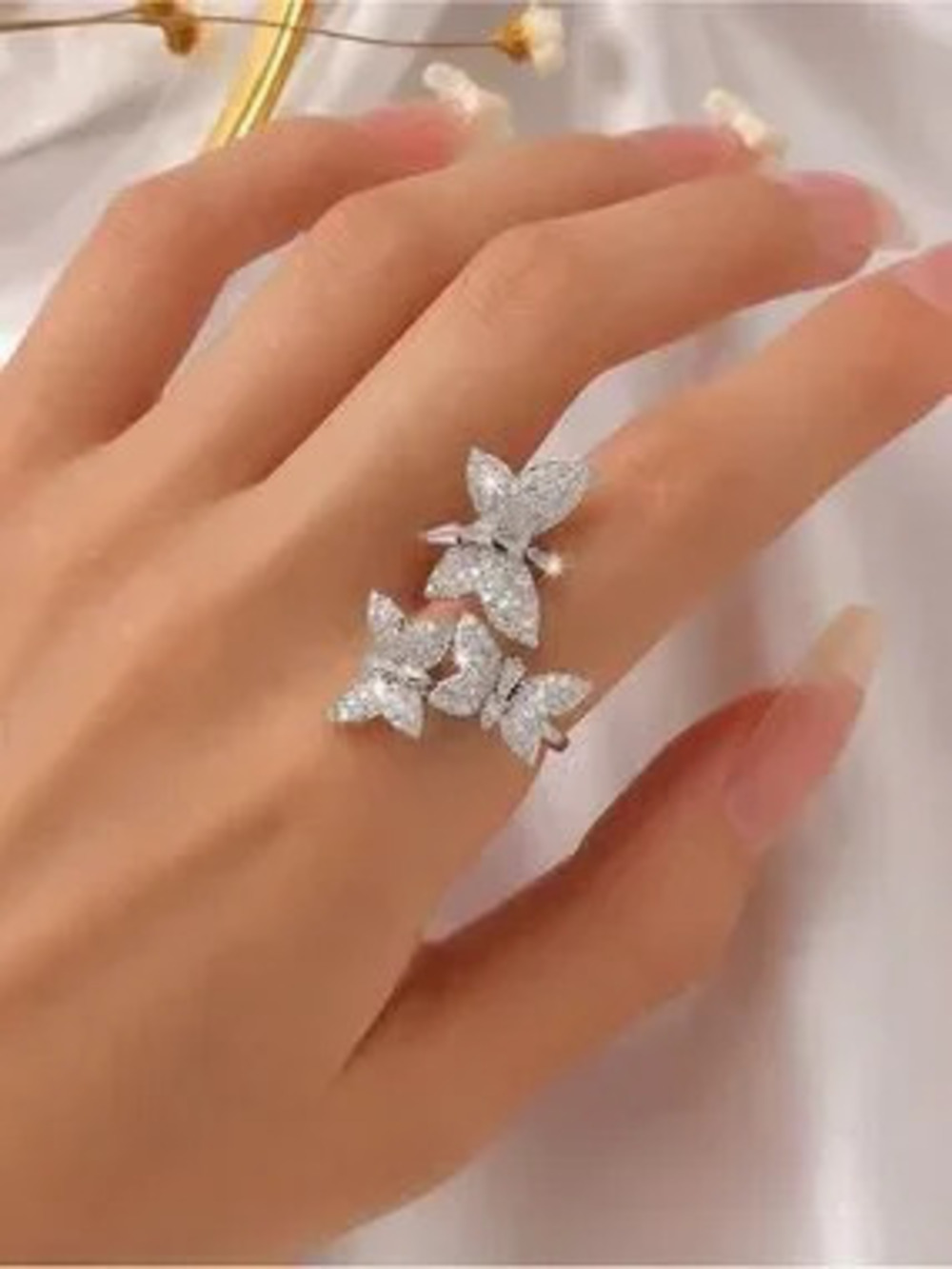 Eternal Cluster Sparkling Butterfly Silver Ring